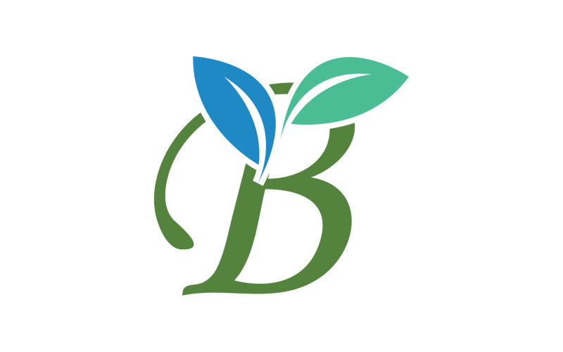 B letter leaf green initial name v6 Logo Template