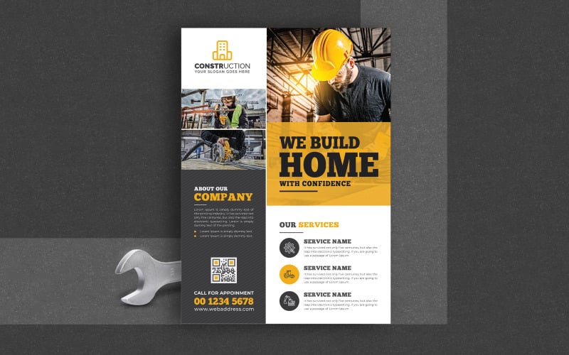 Construction Flyer, Construction Leaflet, A4 One Page Business Construction Flyer or Brochure Design Corporate Identity