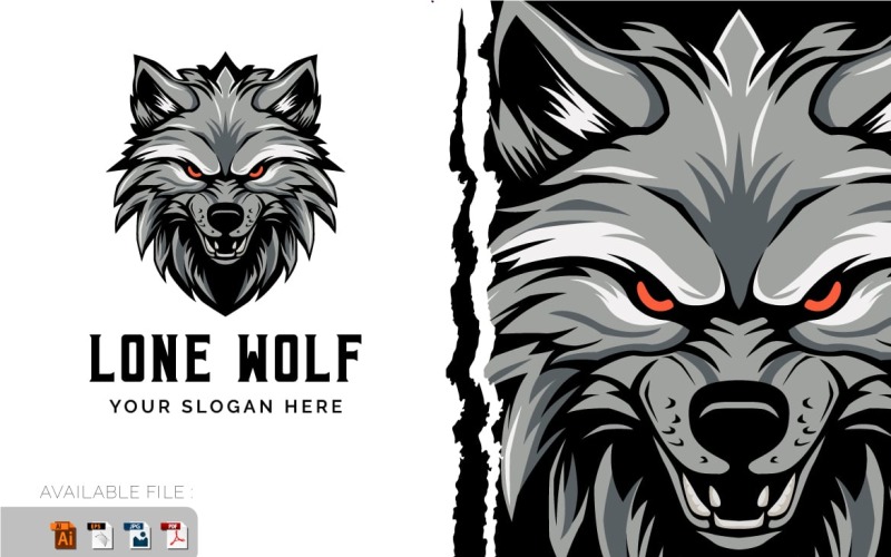 Angry Wolf Head Illustration Logo Template