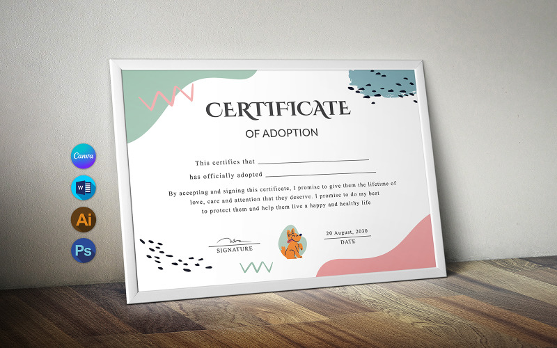 Dog Adoption Certificate Canva & Word Certificate Template