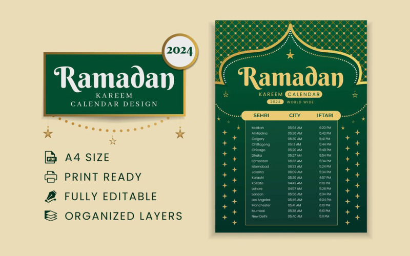 Ramadan Kareem calendar planner 2024. Planner