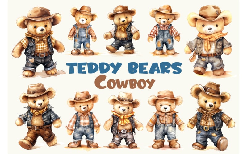 Teddy bear Cowboy. Watercolor. Illustration