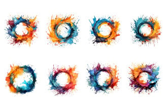 Abstract colorful rainbow Splash Circle Frame painting illustration