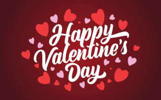 Happy Valentine's day lettering on red hearts background. Vector illustration - Free template
