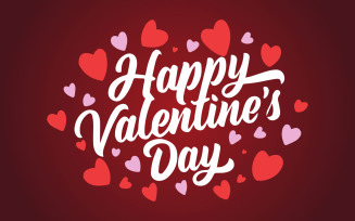 Happy Valentine's day lettering on red hearts background. Vector illustration - Free template