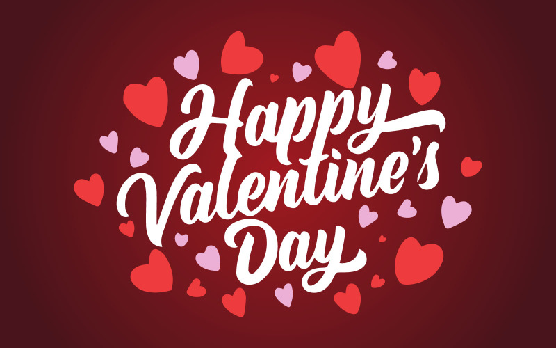 Happy Valentine's day lettering on red hearts background. Vector illustration - Free template Vector Graphic