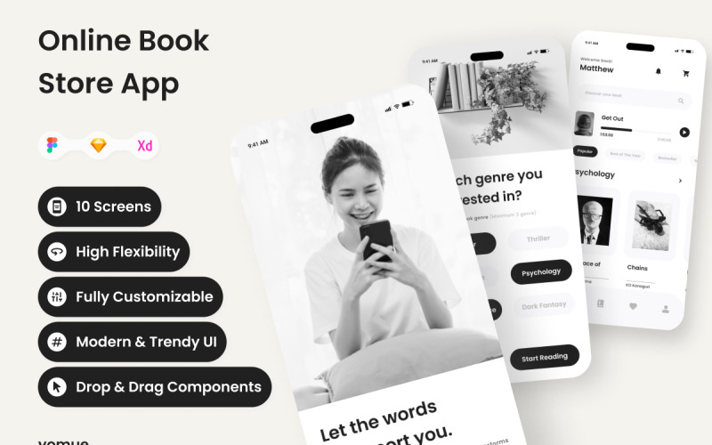 Yomue - Online Book Store Mobile App UI Element