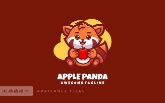 Apple Panda Mascot Cartoon Logo