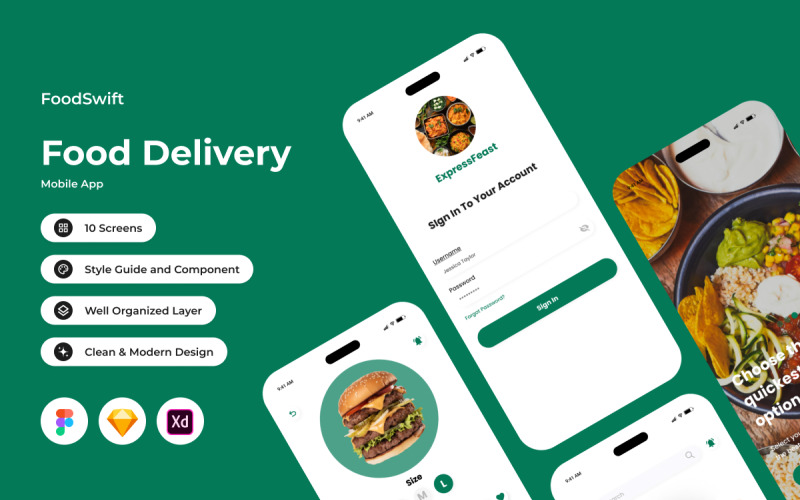 FoodSwift - Food Delivery Mobile App UI Element