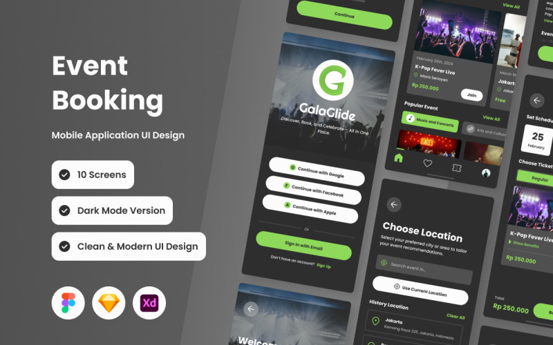 GalaGlide - Event Booking Mobile App UI Element