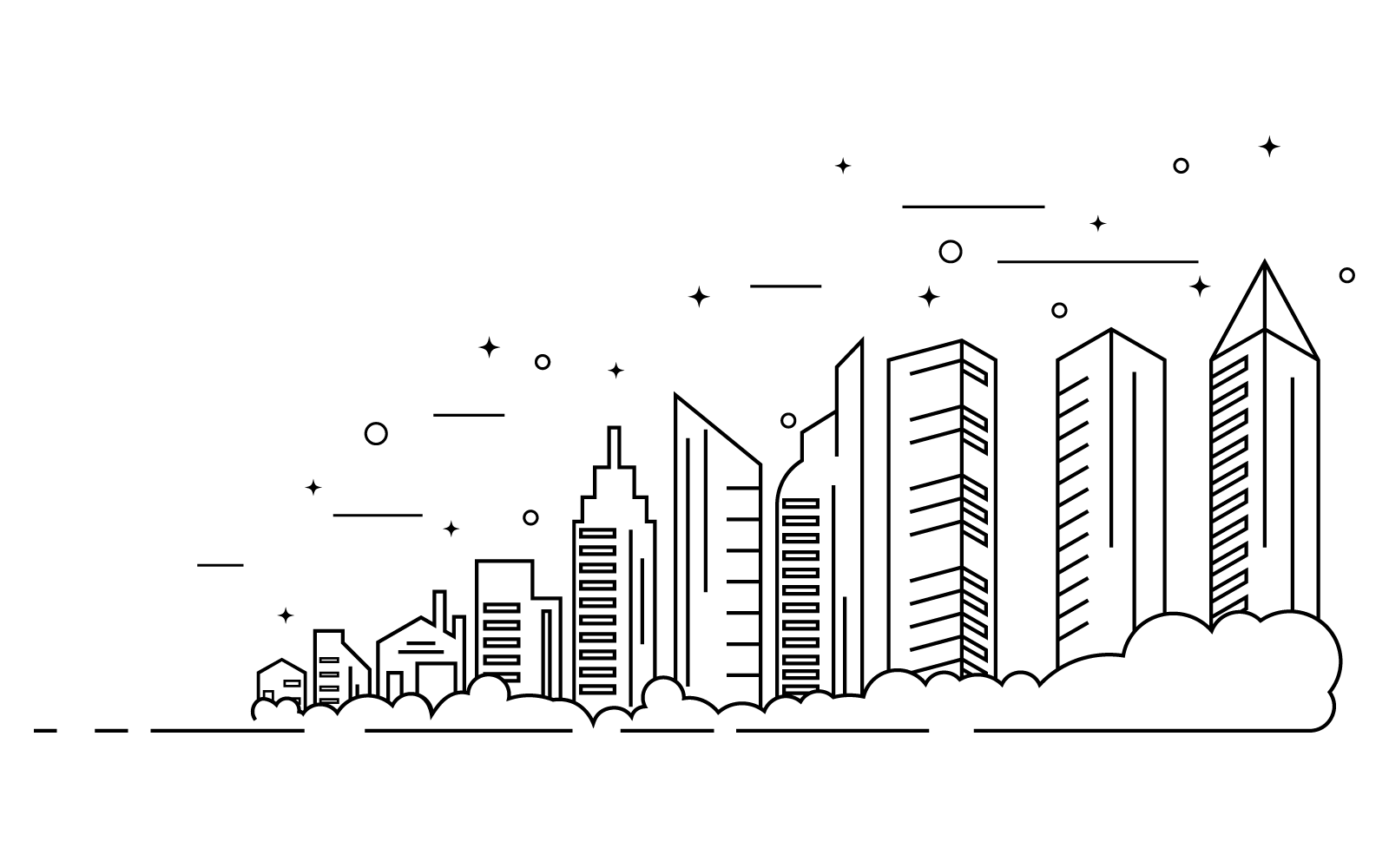 Şehir manzarası, şehir silueti vektör illüstrasyon logo tasarımı