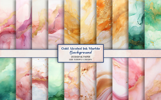 Watercolor marble alcohol ink gold glitter background