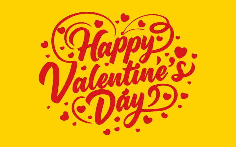 Happy Valentine's Day typography poster on yellow background with heart shape. Free illustration Vector Graphic