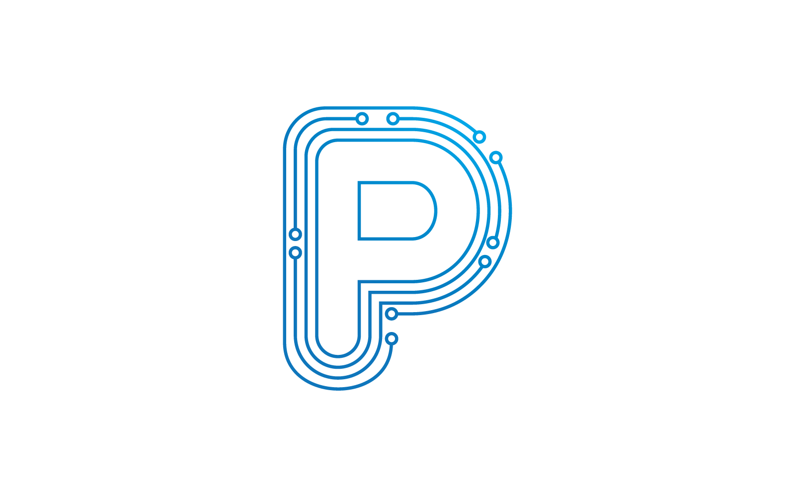 P eerste letter Circuit technologie illustratie logo vector sjabloon