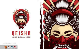 Geisha With Hanya Mask Samurai Warrior Logo vintage vector illustration