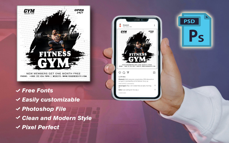 Gym Fitness Discount Template in PSD Format - Photoshop Social Media