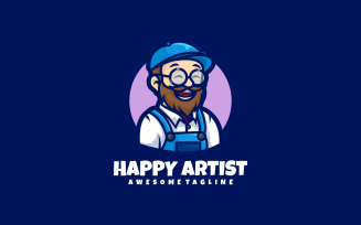 Happy Artist Mascot Cartoon Logo