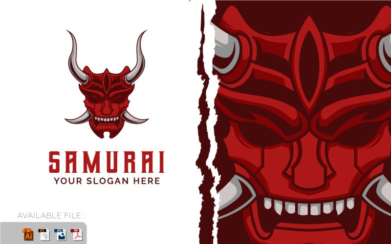 Ronin Hanya Mask Face Samurai Warrior Logo Helmet vintage vector illustration Logo Template
