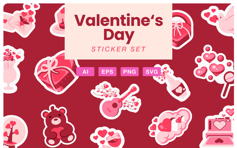 Valentines Day Sticker Set Illustration
