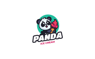 Panda Ice Cream Mascot Cartoon Logo