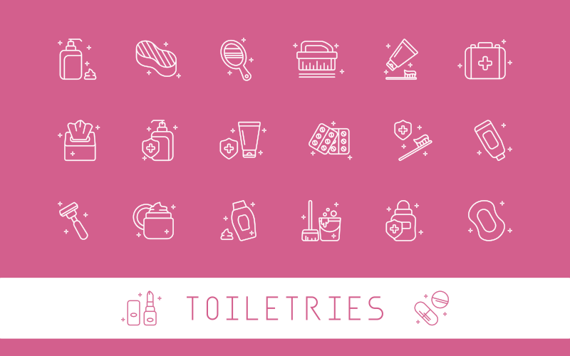 Set of 20 toiletries icons in outline style. isolated on white background