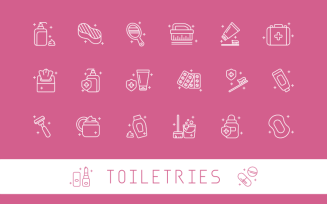 Set of 20 toiletries icons in outline style. isolated on white background