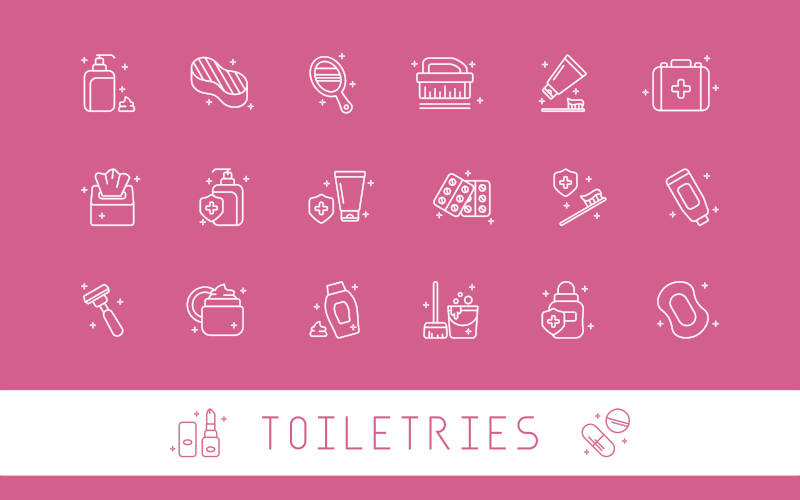 Set of 20 toiletries icons in outline style. isolated on white background Icon Set