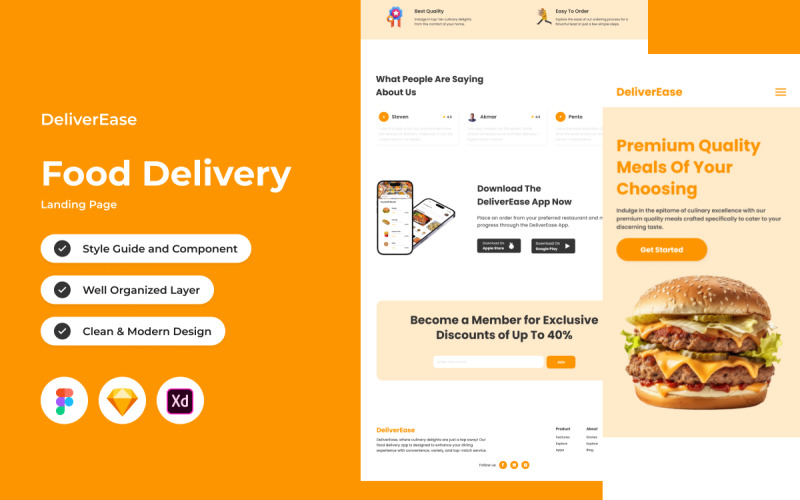 DeliverEase - Food Delivery Landing Page V1 UI Element