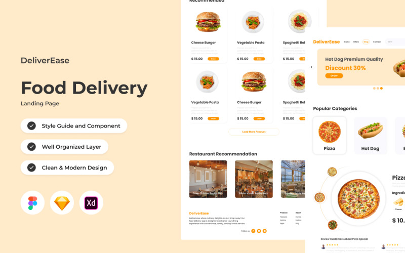 DeliverEase - Food Delivery Landing Page V2 UI Element
