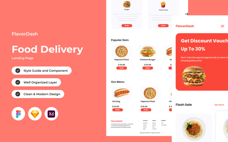 FlavorDash - Food Delivery Landing Page V2 UI Element