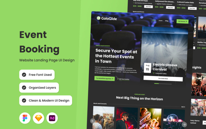 GalaGlide - Event Booking Landing Page V1 UI Element