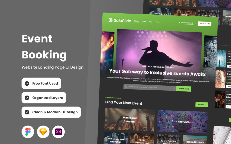 GalaGlide - Event Booking Landing Page V2 UI Element