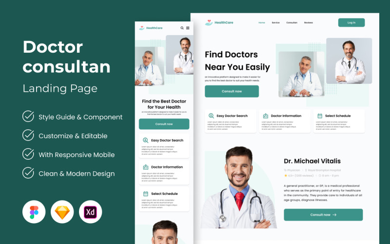 HealthCare - Doctor Consultant Landing Page V2 UI Element