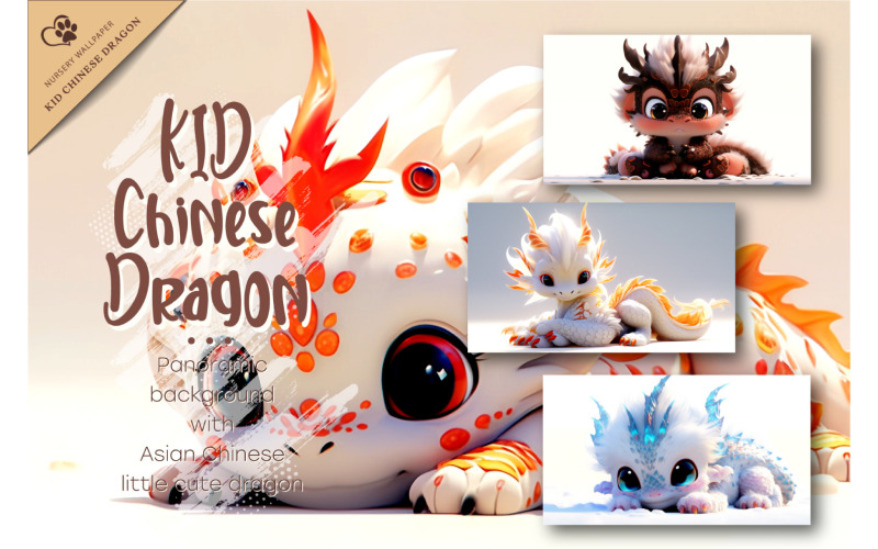 Kid Chinese Dragon. Nursery Wallpaper. Illustration