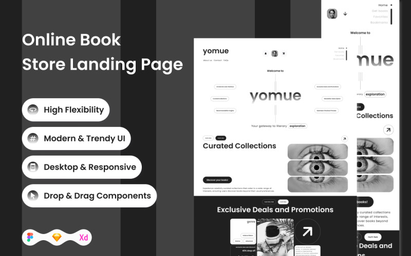 Yomue - Online Book Store Landing Page V1 UI Element
