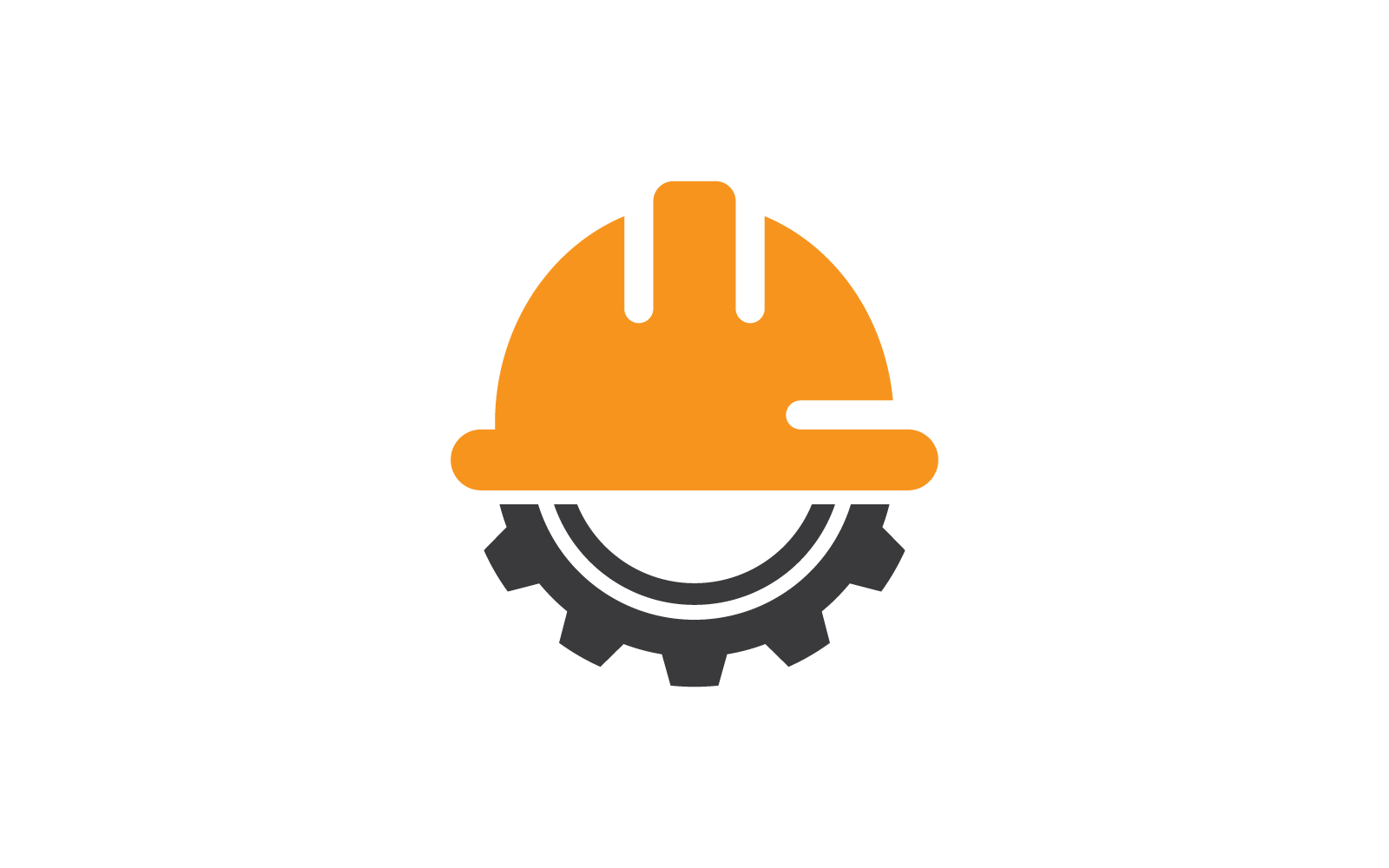 Gear and worker hat or worker helmet logo vector flat design