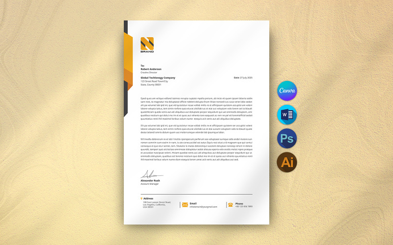 Letterhead, Canva Professional Letterhead, Creative Letterhead MS Word Corporate Identity