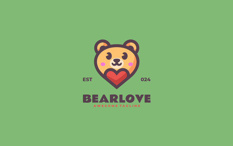 Bear Love Mascot Cartoon Logo Logo Template