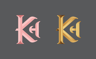 KH lettering logo design with golden-light coral color combination
