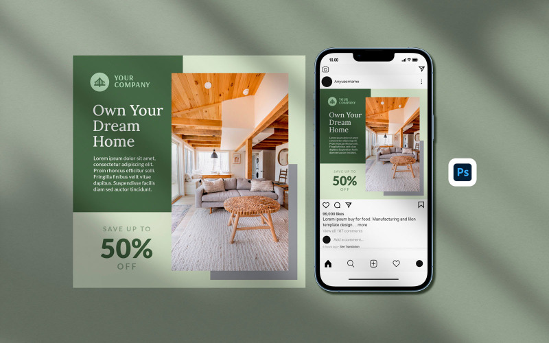 Green Furniture Sale Instagram Post Template Social Media