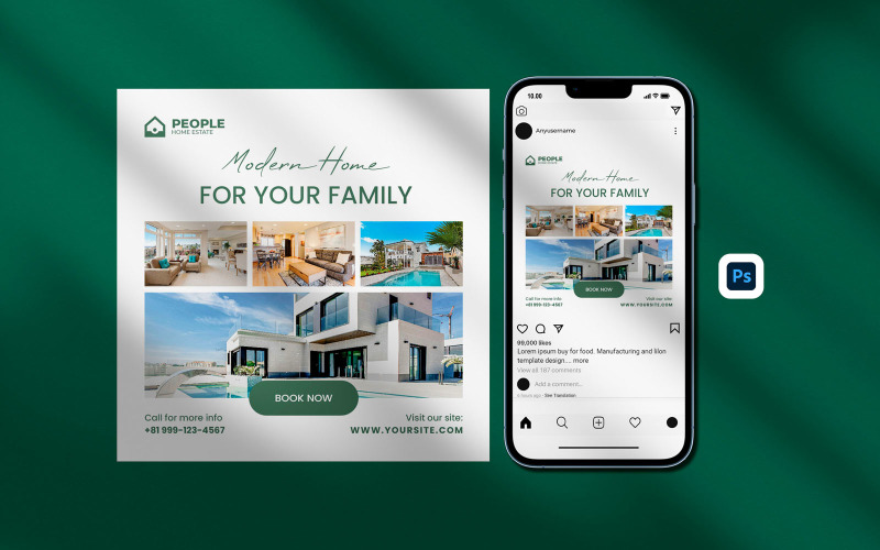 Green Modern House For Sale Instagram Post Social Media