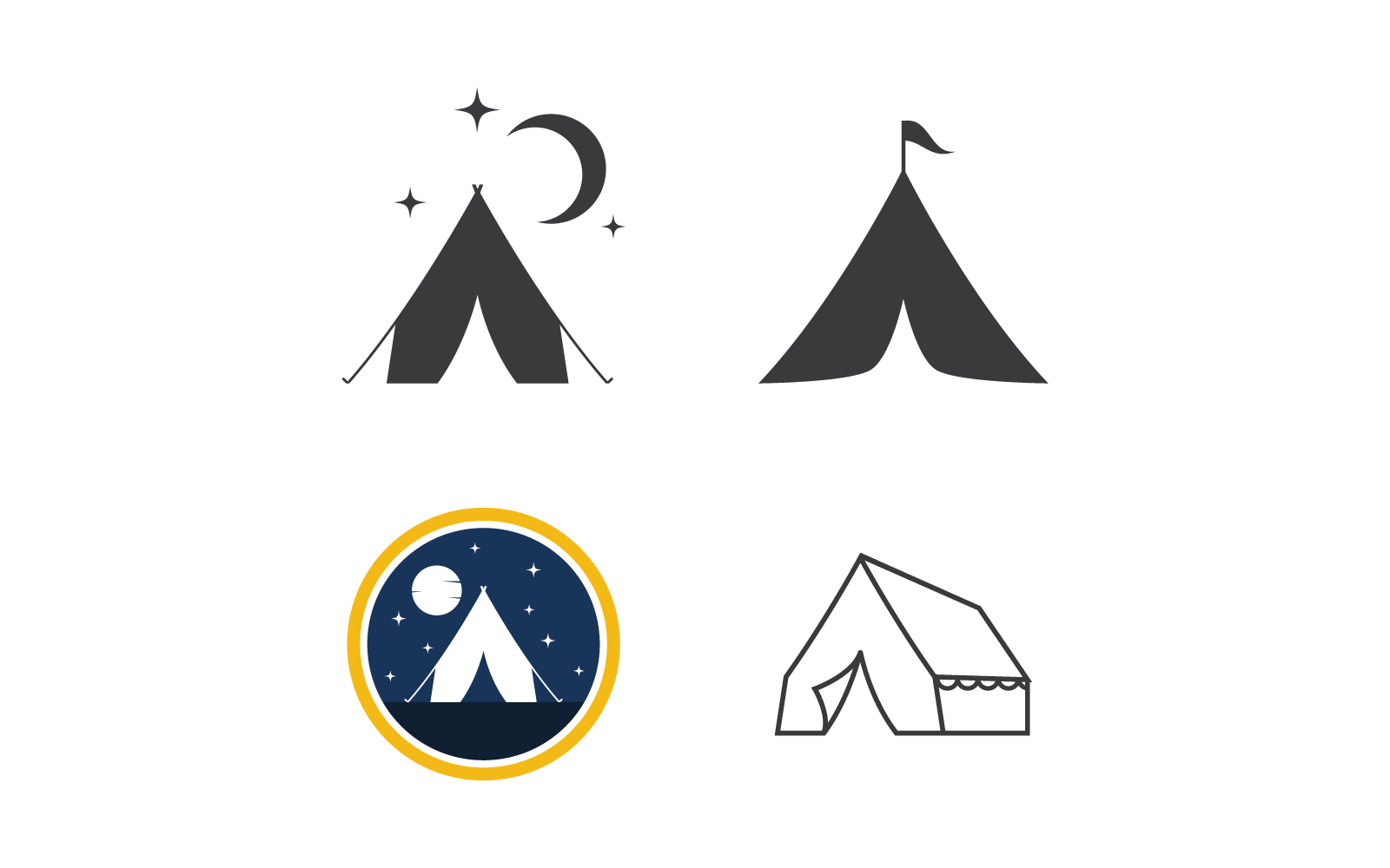 Plantilla de diseño plano de vector de icono de tienda de campaña