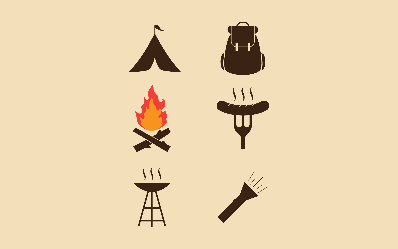 Wandeluitrusting pictogrammenset vector platte ontwerpsjabloon
