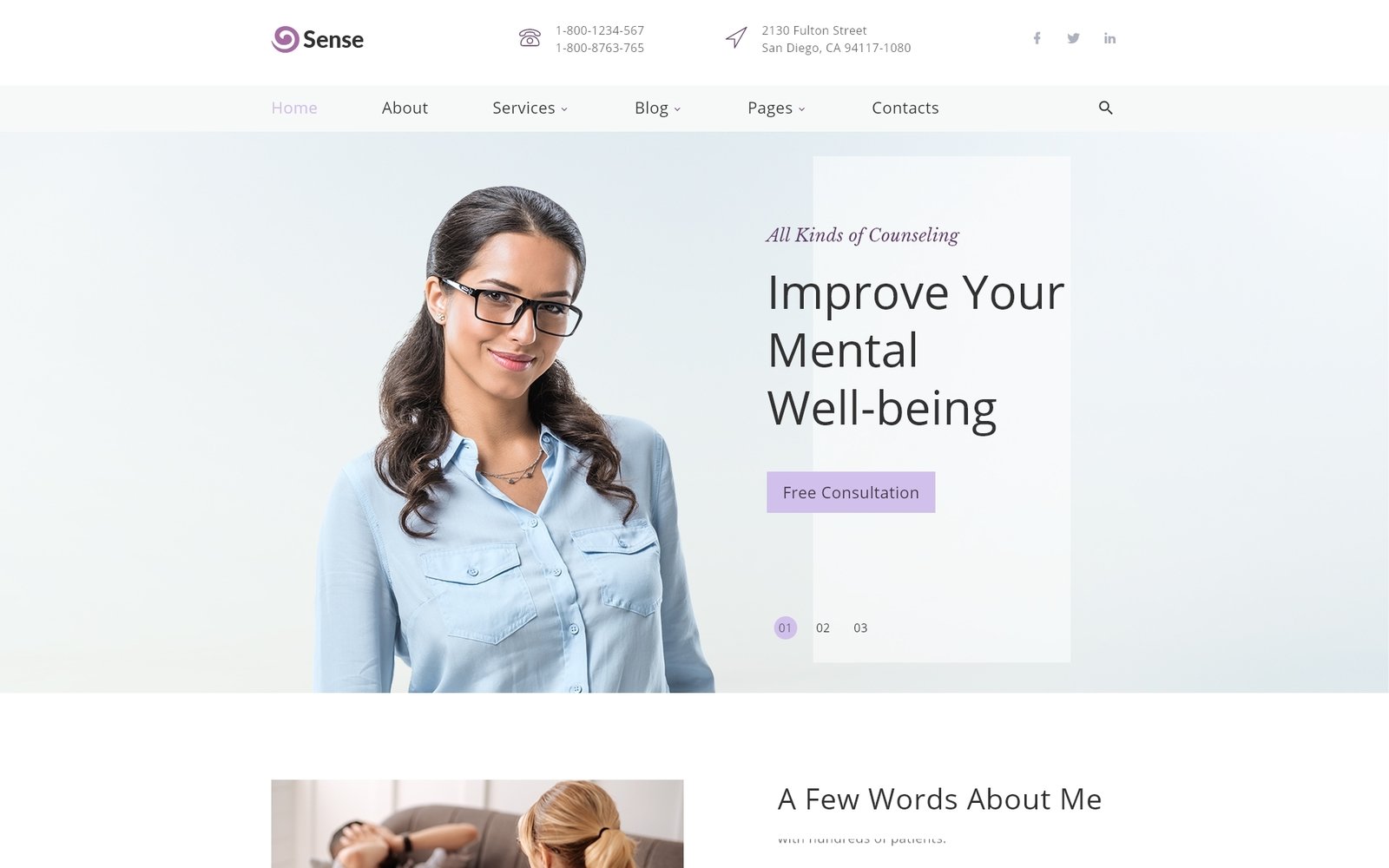 "Sense - Psychologist Multipage Clean HTML" modèle web adaptatif #39554