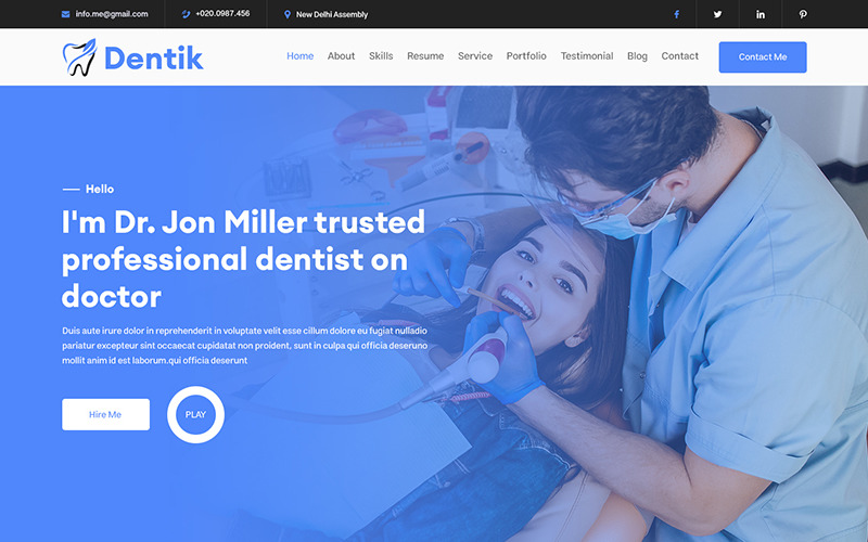Dentik - Dental & Dentist Medical Personal Portfolio Template. PSD Template
