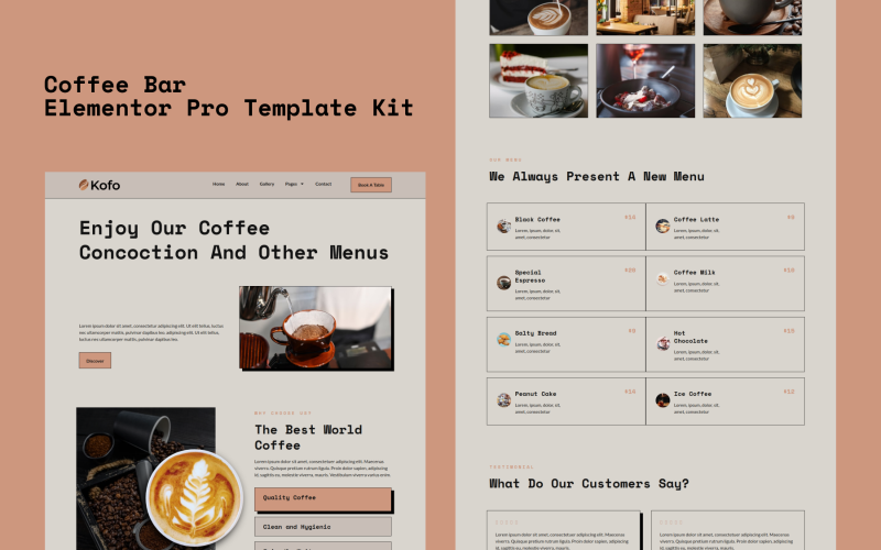 Kofo - Coffee Bar Elementor Pro Template Kit Elementor Kit
