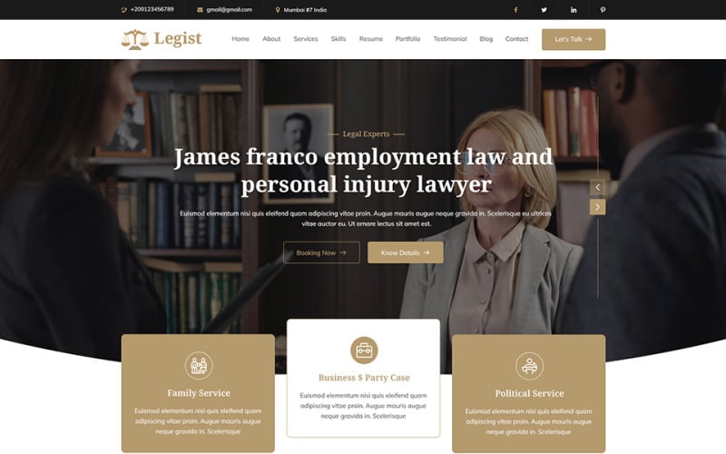 Legist - Law & Barrister Personal Portfolio Template. PSD Template
