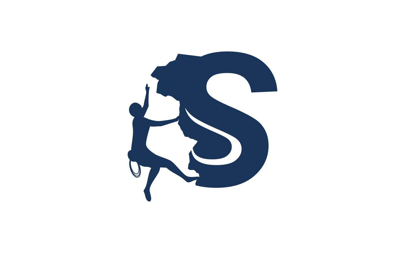 Rock climber logotyp med alfabetet illustration vektor platt design