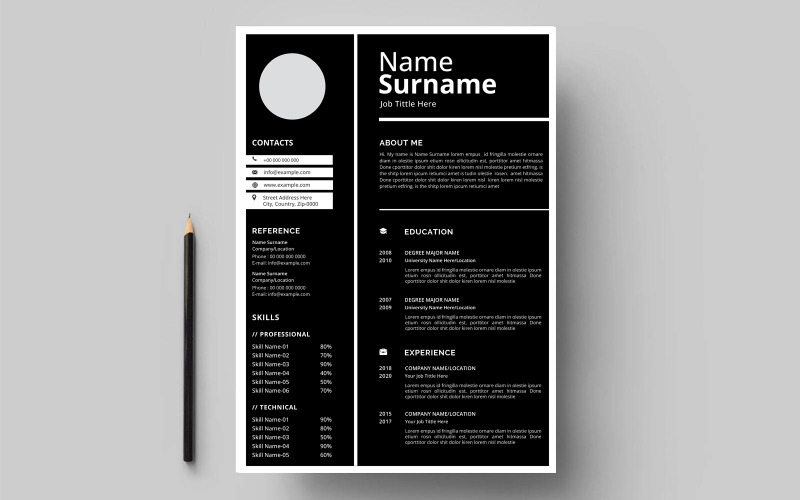 Clean and modern black and white Resume CV template Resume Template