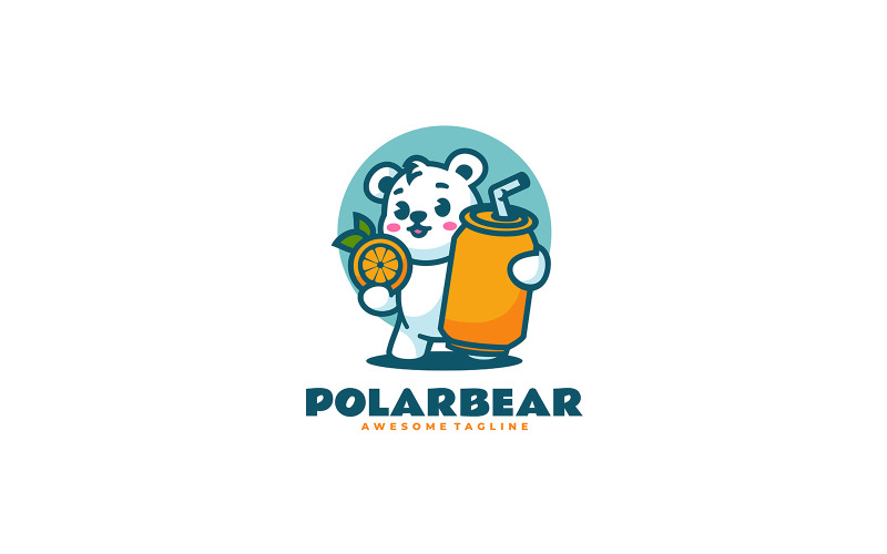 Polar Bear Orange Juice Mascot Cartoon Logo Logo Template